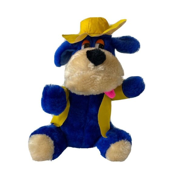 Vintage ACE Novelty Co Inc Blue Bear Yellow Hat & Rain Jacket Plush Toy US 9.25” - Picture 1 of 12